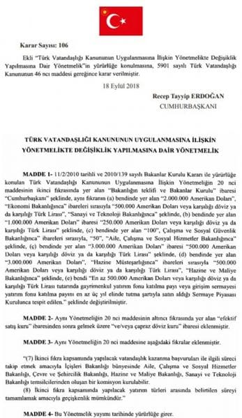 Changes in Turkish law related to the Turkish citizenship ownership into force. 1